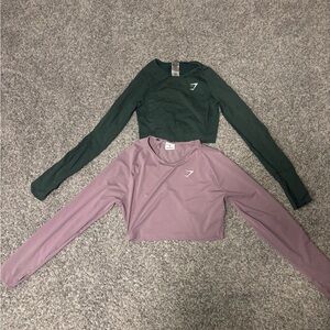Gymshark Women's Long Sleeve Crop Tops - Green and Purple